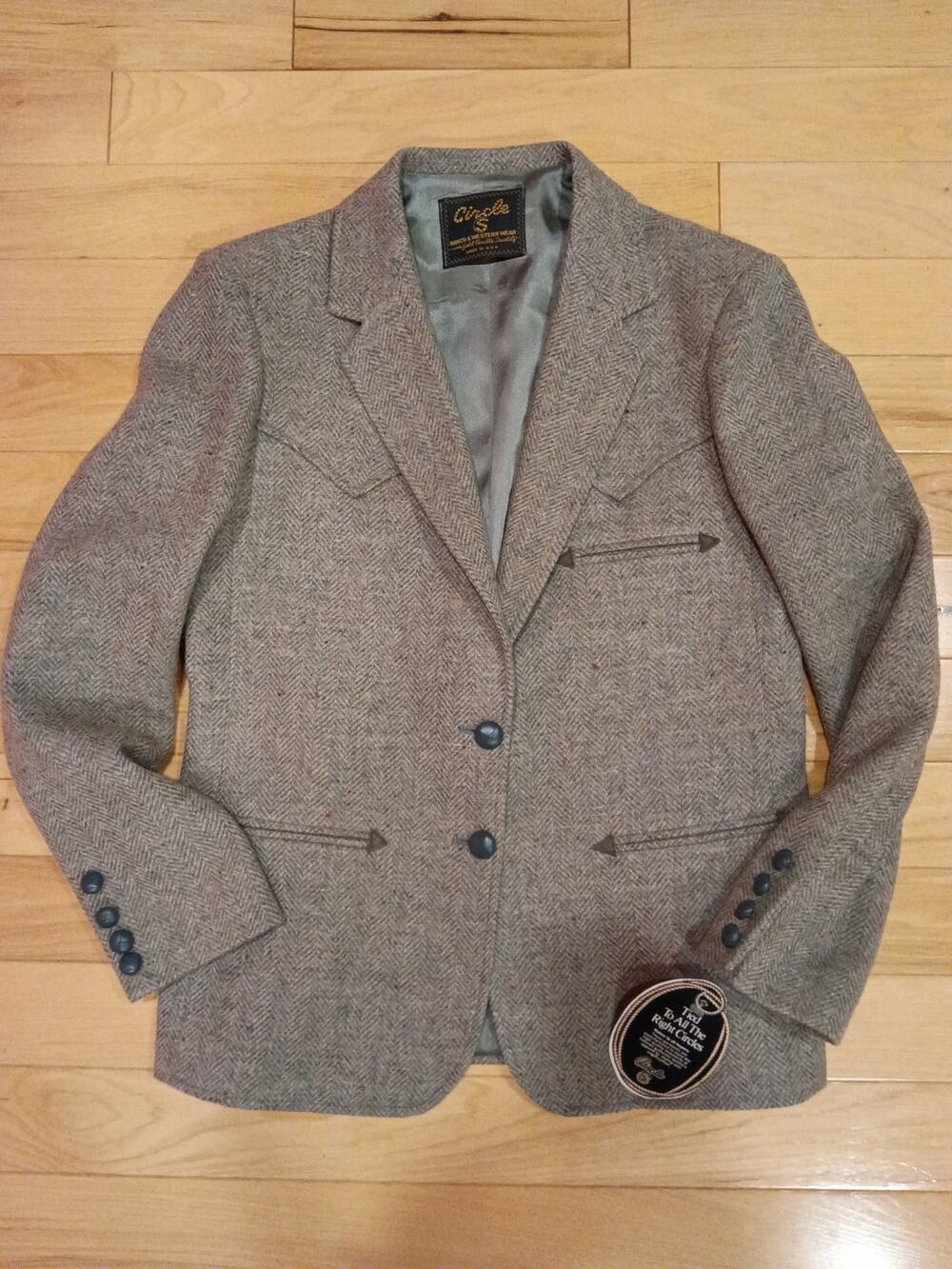 Vtg Circle S Women 14 Western Blazer Grey Herringbone Tweed 100% Wool Cowboy NWT